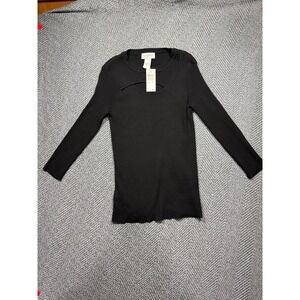 NEW Carmen Marc Valvo Womens Black Ribbed Cutout Neck Knit Top NWT Medium